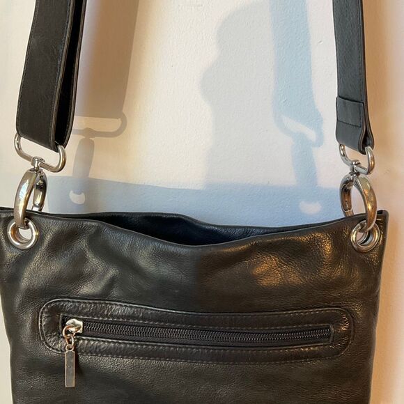 Margot Black Leather Crossbody Bag. Silver Hardware Pockets! - Picture 16 of 16